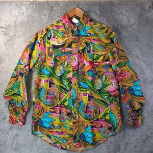 Peaches & Smith Women's M Long Sleeve Abstract Hawiian Button up Vintage Popover